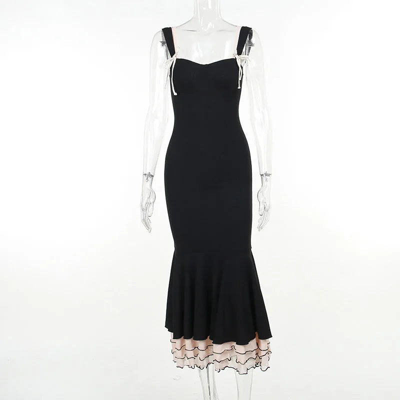 Black Ruffle Trim Fishtail Midi Dress Mssaz Desses