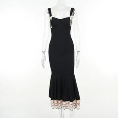 Black Ruffle Trim Fishtail Midi Dress Mssaz Desses