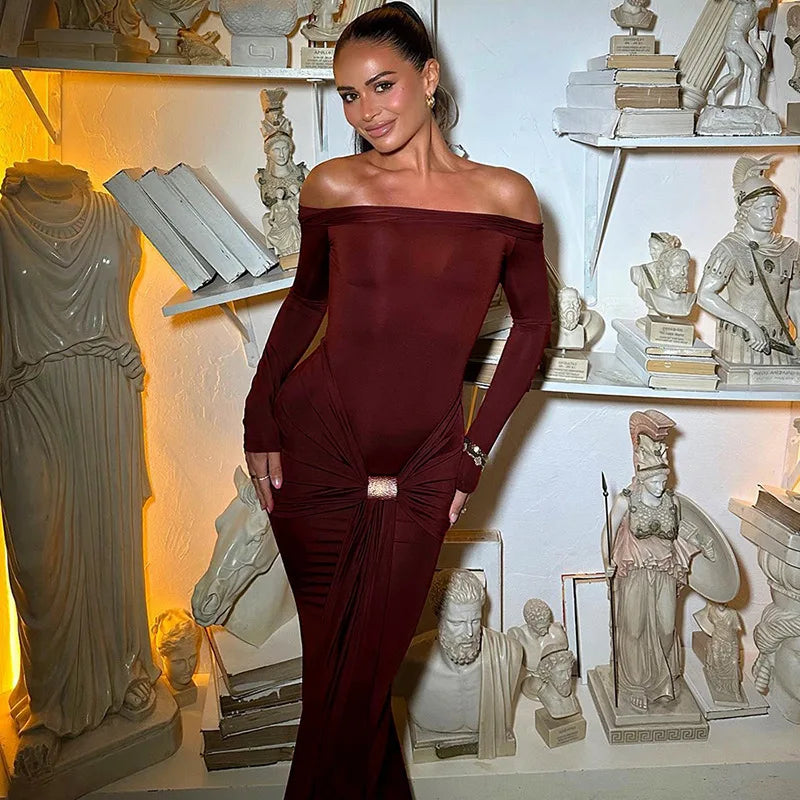 Pleated Patchwork Solid Off-Shoulder Dress Mssaz Desses