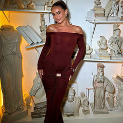 Pleated Patchwork Solid Off-Shoulder Dress Mssaz Desses