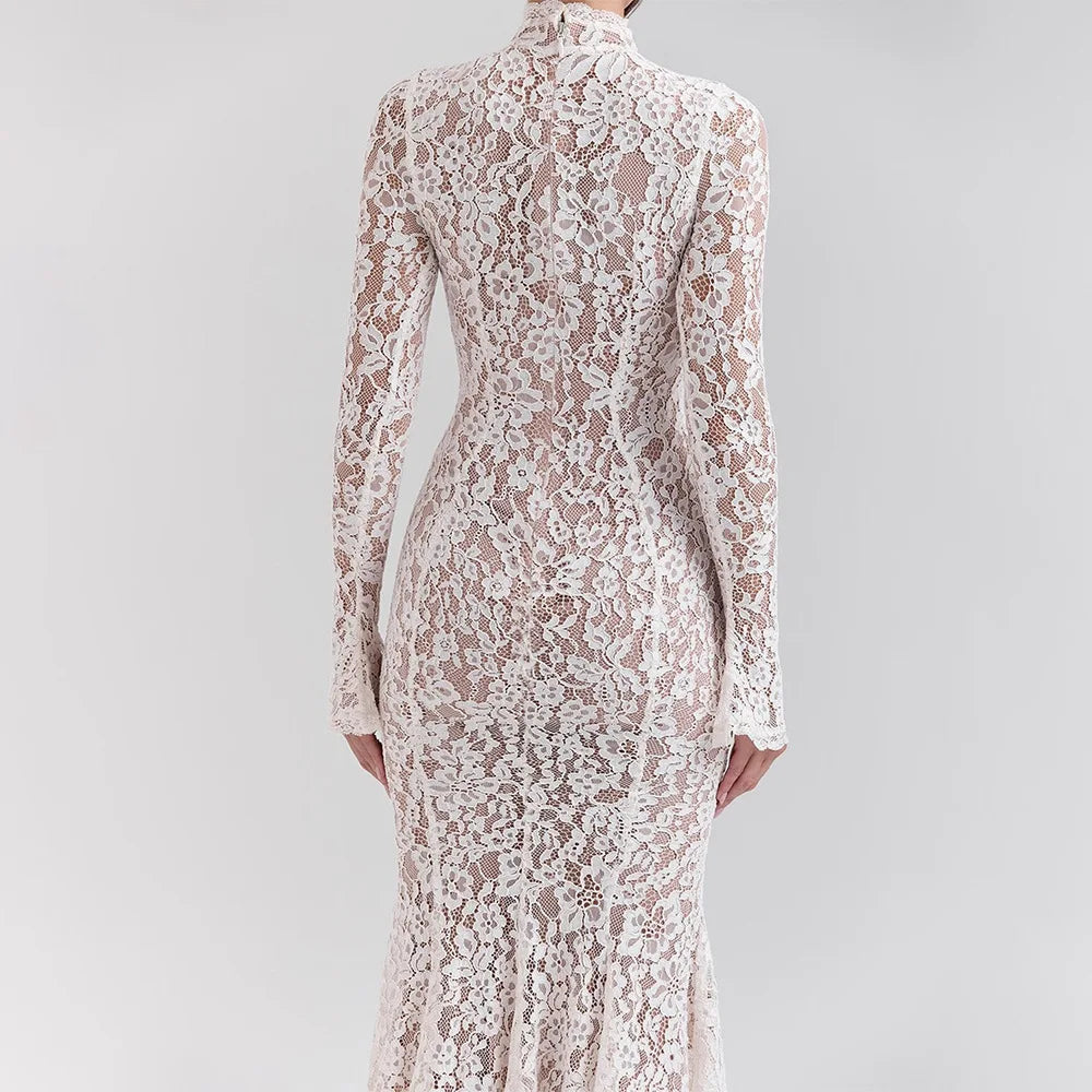 Lace Half High Neck Fishtail Dress Mssaz Desses