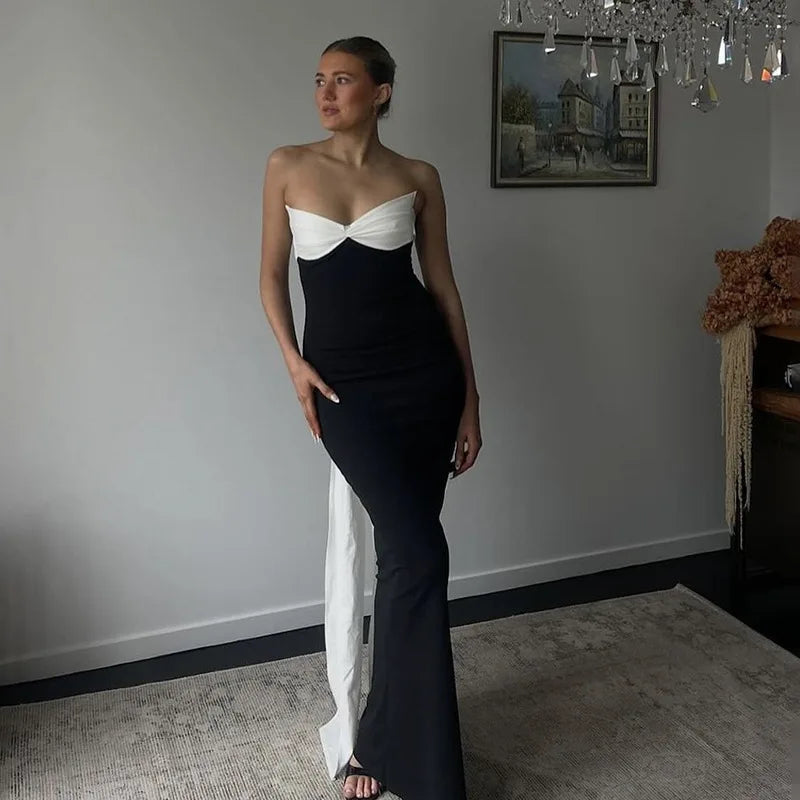 Bows Contrast Color Ribbon Long Dress Mssaz Desses