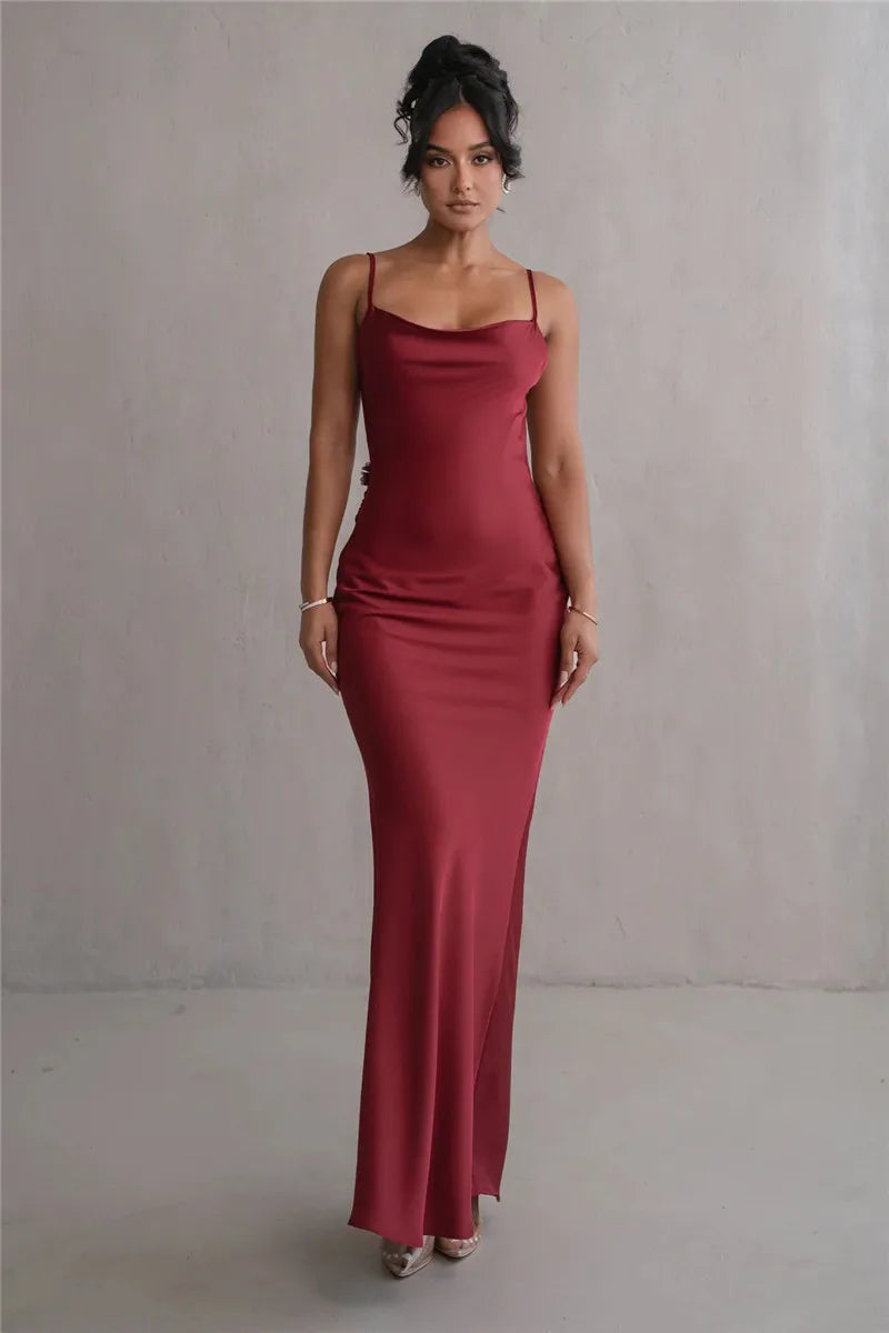 3D Flower Draped Open Back Maxi Dress Mssaz Desses