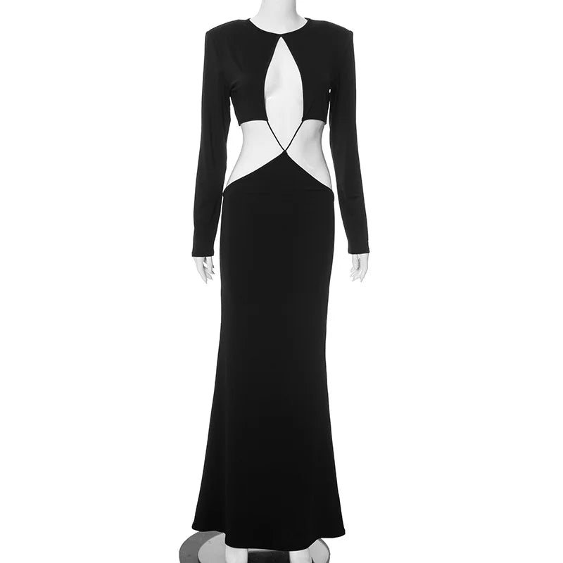 Black Cut Out Long Sleeve Dress Y2K Party Dress Mssaz Desses