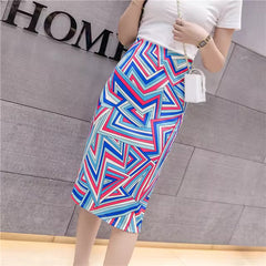 Geometric Print Stretch Knee Length Pencil Skirt Mssza