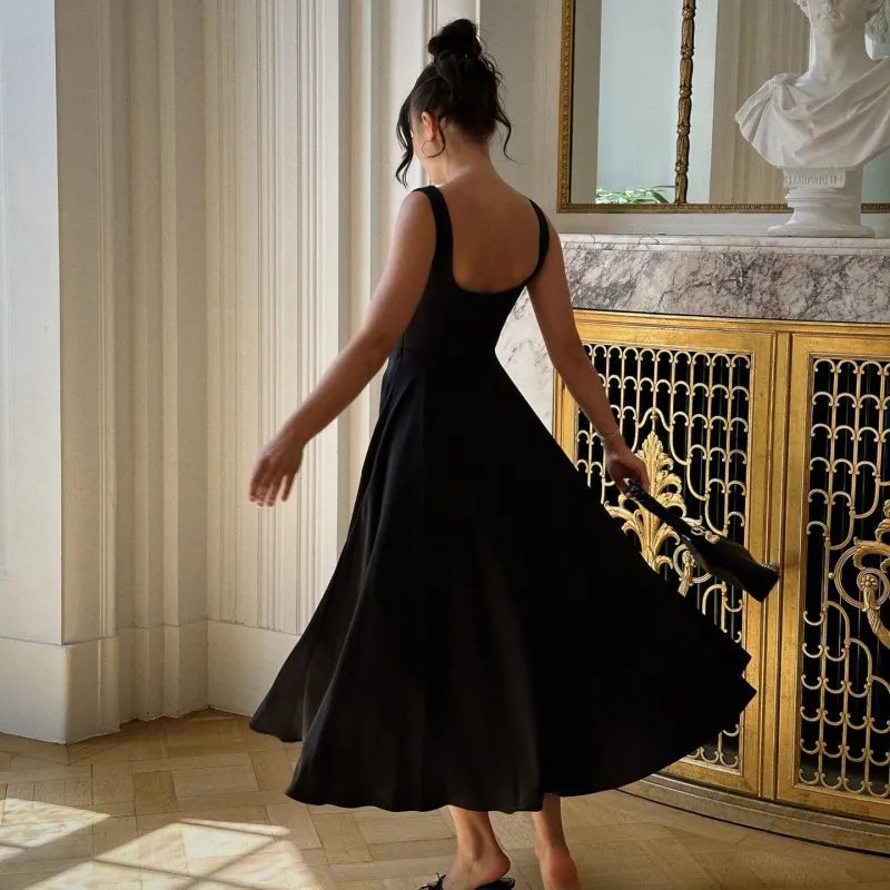 Black Maxi Dress Square Neck Spaghetti Straps Mssaz Desses