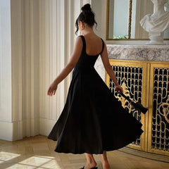 Black Maxi Dress Square Neck Spaghetti Straps Mssaz Desses