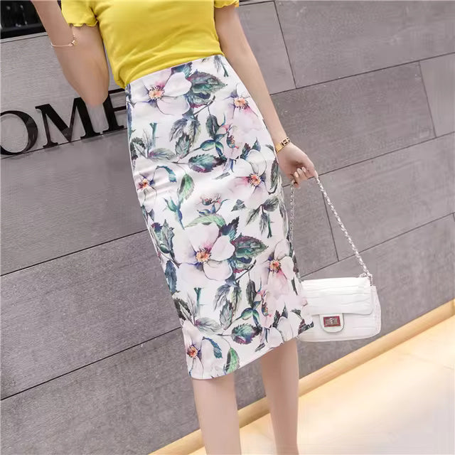 Floral Print Knee Length Midi Vintage Pencil Skirt Mssza