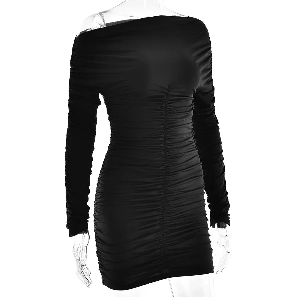 One Shoulder Pleated Mini Dress Mssaz Desses