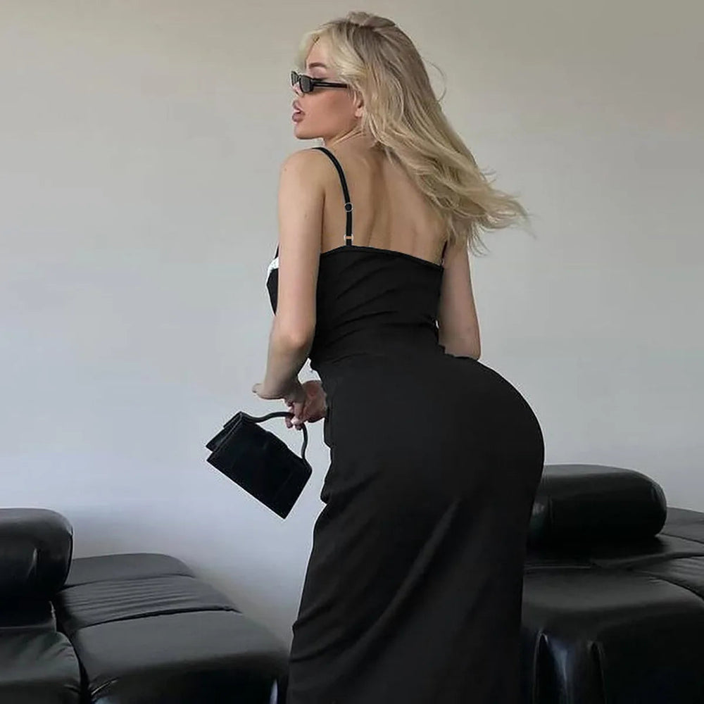 Open Back Lace Patchwork Black Maxi Dress Mssaz Desses