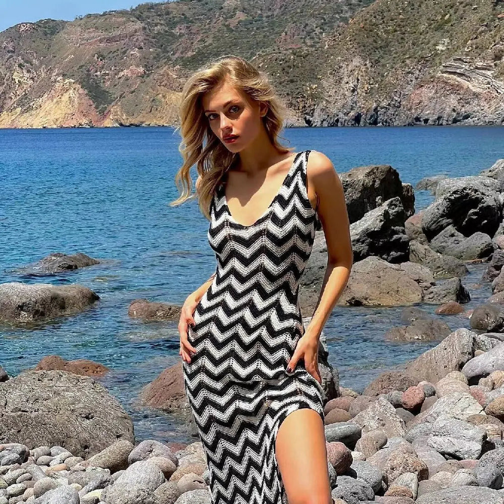 Striped Knit Contrast Dress Mssaz Desses