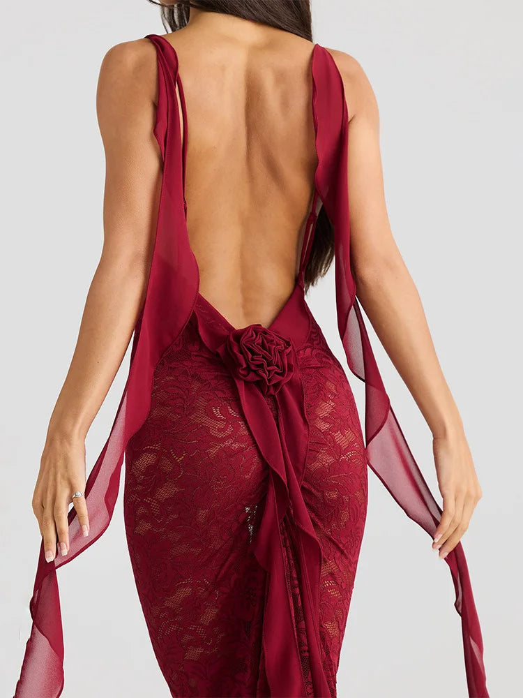 Lace Patchwork Backless Trailing Long Dress Mssaz Desses