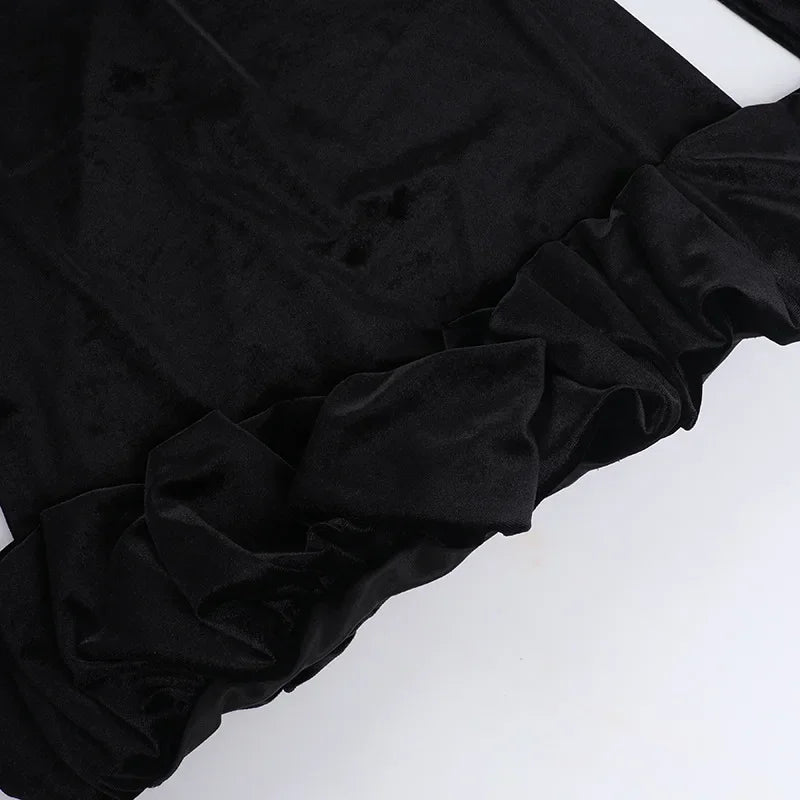 Velvet 3D Pleated Hem Long Sleeve Dress Mssaz Desses