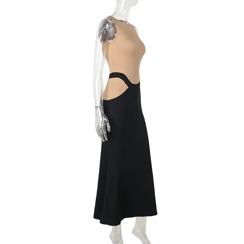 Sleeveless Patchwork Contrast Long Dress Mssaz Desses