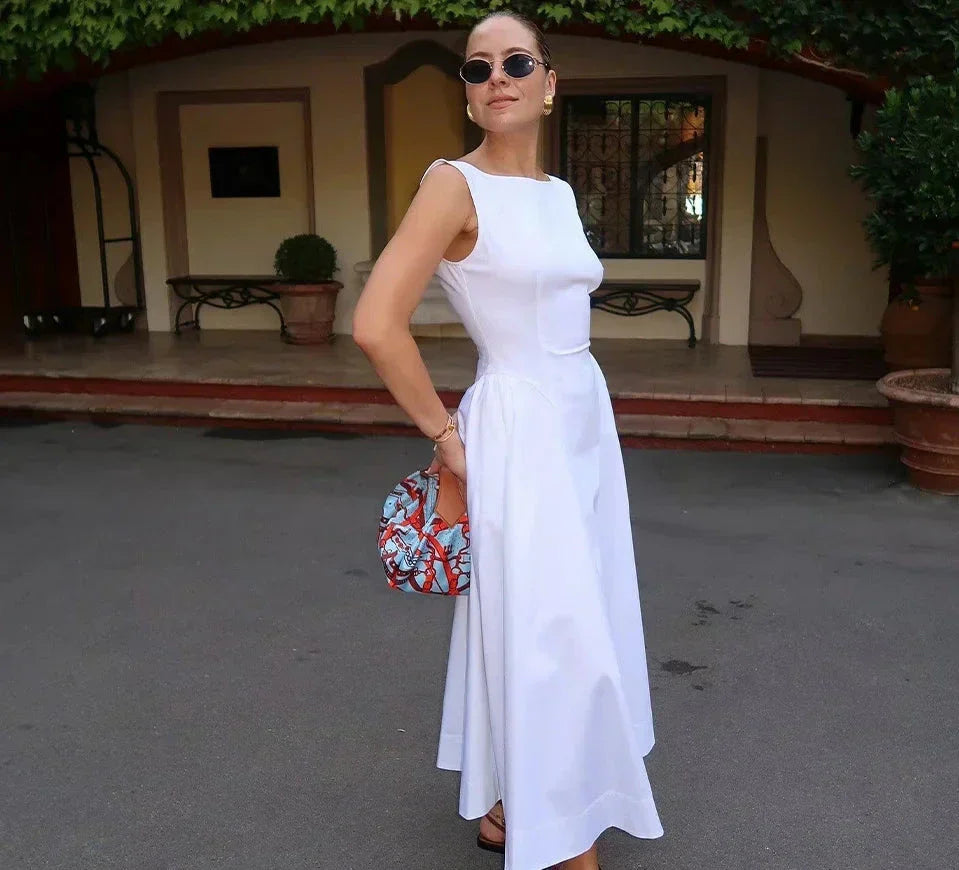 Solid Halter Backless Long Dress Mssaz Desses