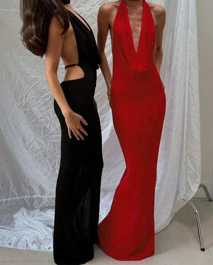 Halter Low Swinging Neck Maxi Dress Mssaz Desses