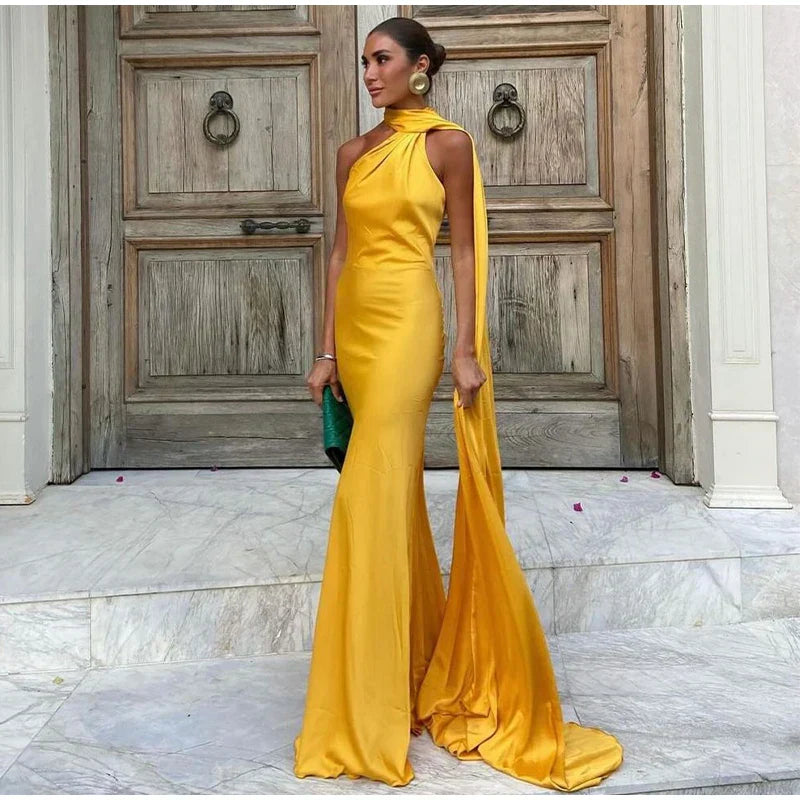 Yellow Satin Maxi Dress Mssaz Desses
