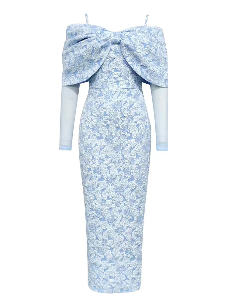 Sky Blue Mesh Sleeve Floral Dress Mssaz Desses