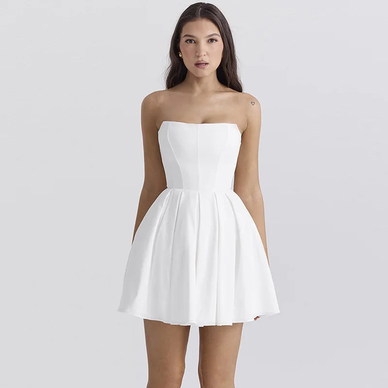 Elegant Strapless Corset A Line Solid Mini Dress Mssaz Desses
