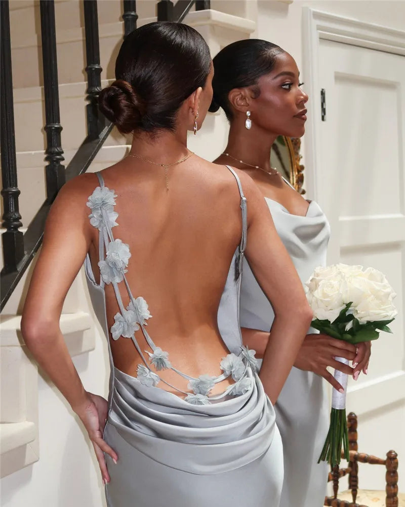 3D Flower Draped Open Back Maxi Dress Mssaz Desses