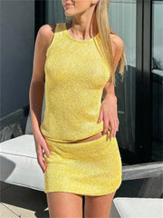Solid Knit Top And Mini Skirt 2 Pcs Suit Mssaz Desses