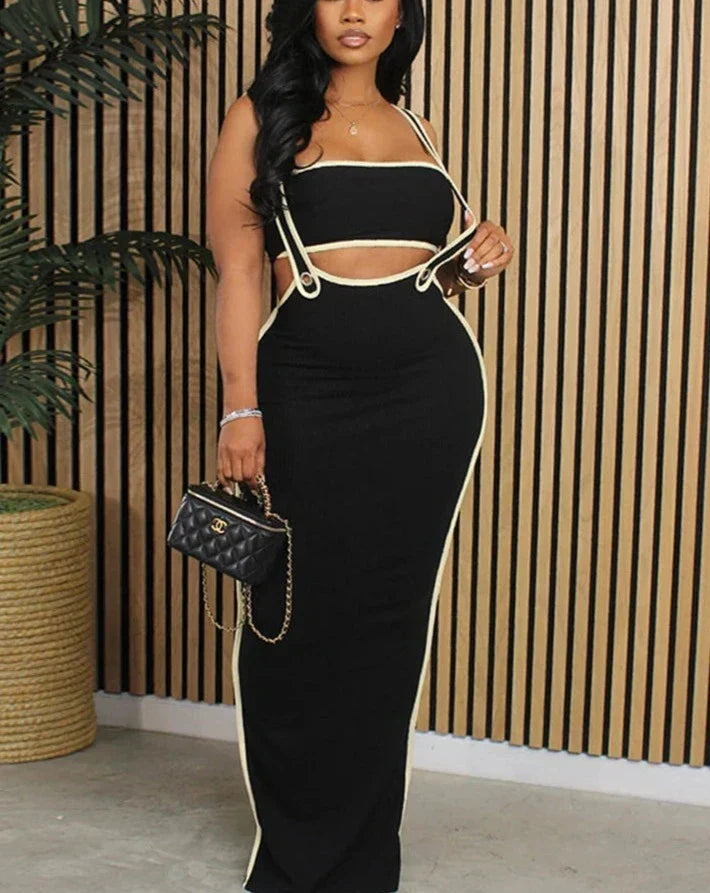 Slash Neck Hollow Design Two-Piece Dress Mssaz Desses