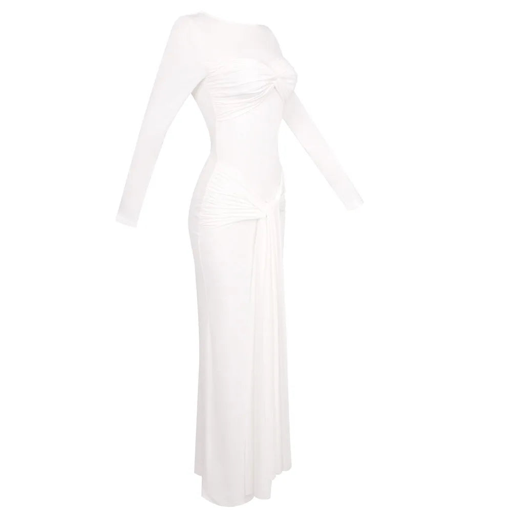 O-neck Long Sleeve Robe Maxi Dress Mssaz Desses