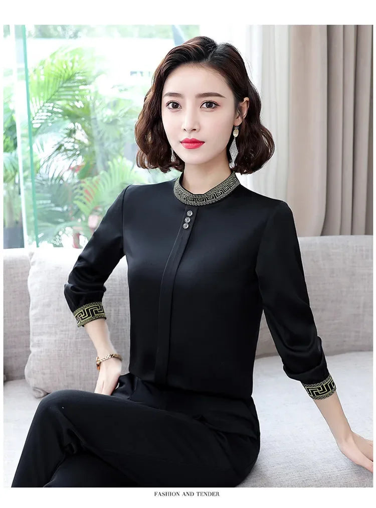 Elegant Long Sleeve Chiffon Slimming Shirt With Button Mssza