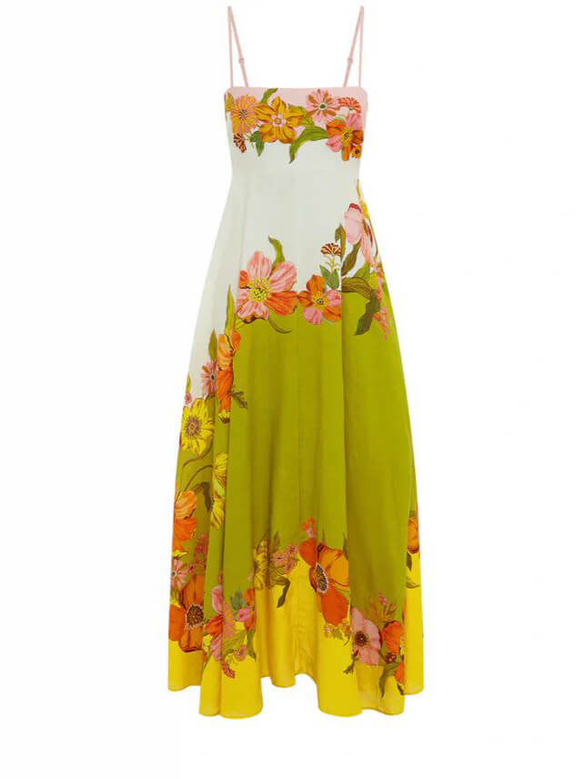 Sophisticated. Modern And Unique Print Strap Midi Dress Mssaz Desses
