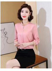 Elegant Long Sleeve Chiffon Slimming Shirt With Button Mssza