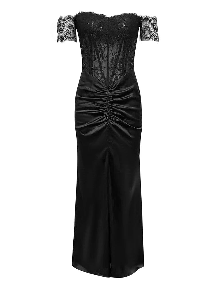 Lace Patchwork Black Short Sleeve Dress Mssaz Desses