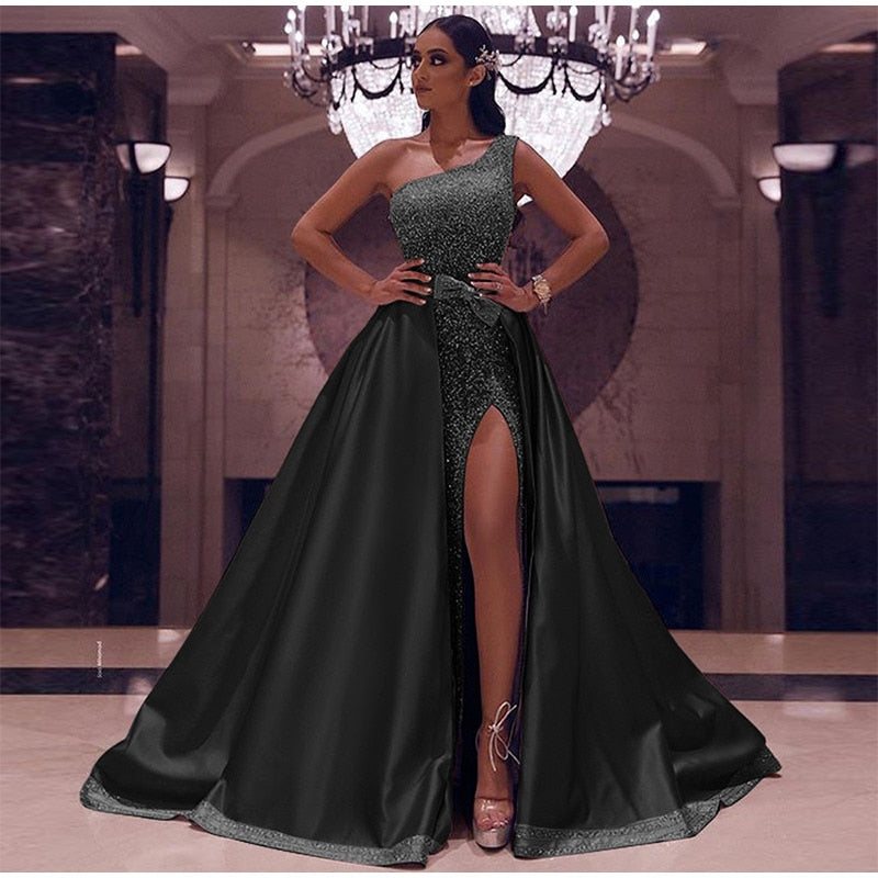 High Split Sequin Off Shoulder Sleeveless Maxi Dress Mssaz Desses