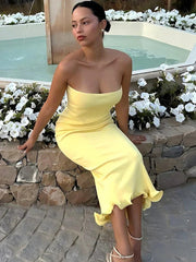Frill Trim Tube Midi Dress Mssaz Desses