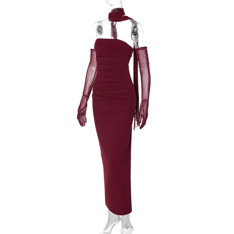 Mesh Sleeve Off-shoulder Long Dress Mssaz Desses