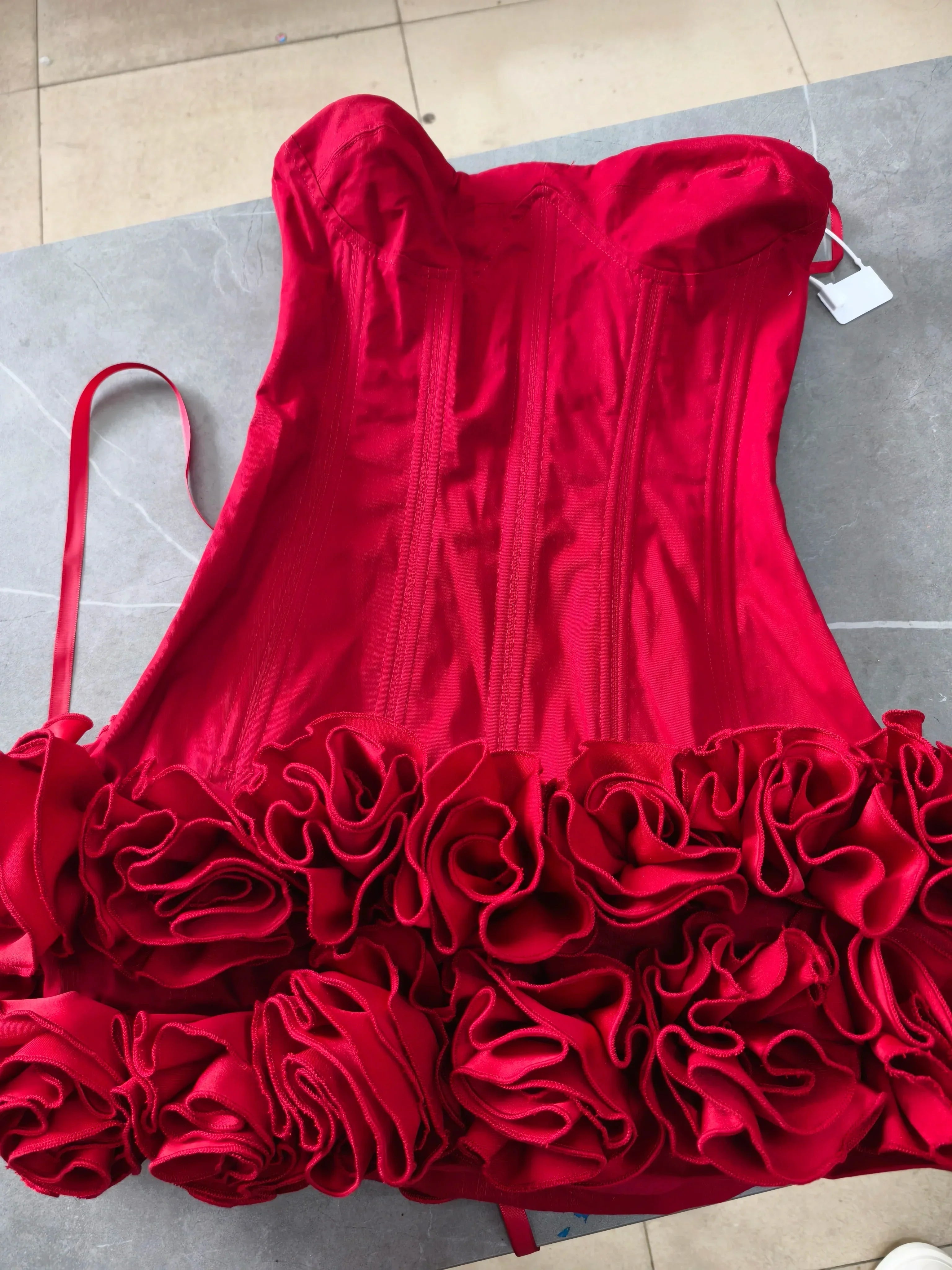 Red Flower Strapless Luxury Party Dress Mssaz Desses