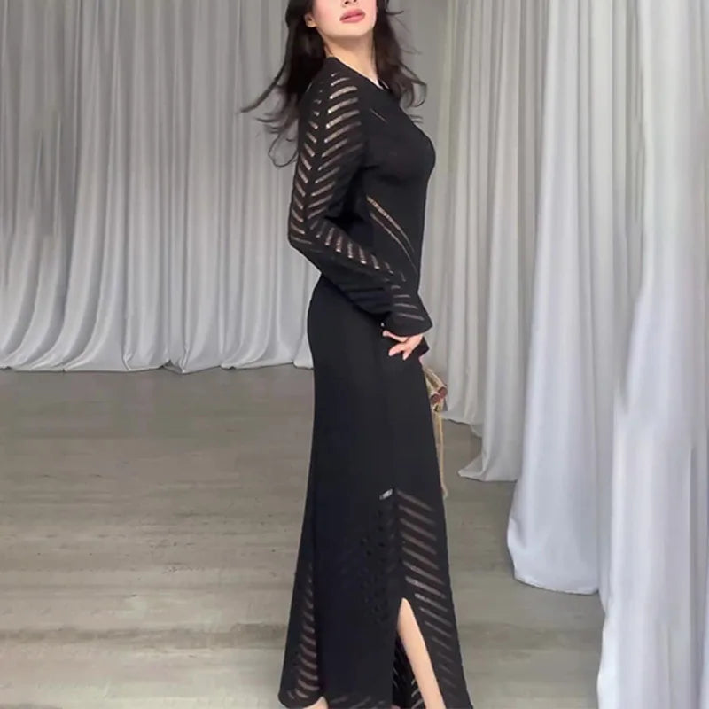 Sleeveless Patchwork Knit Maxi Dresses Mssaz Desses