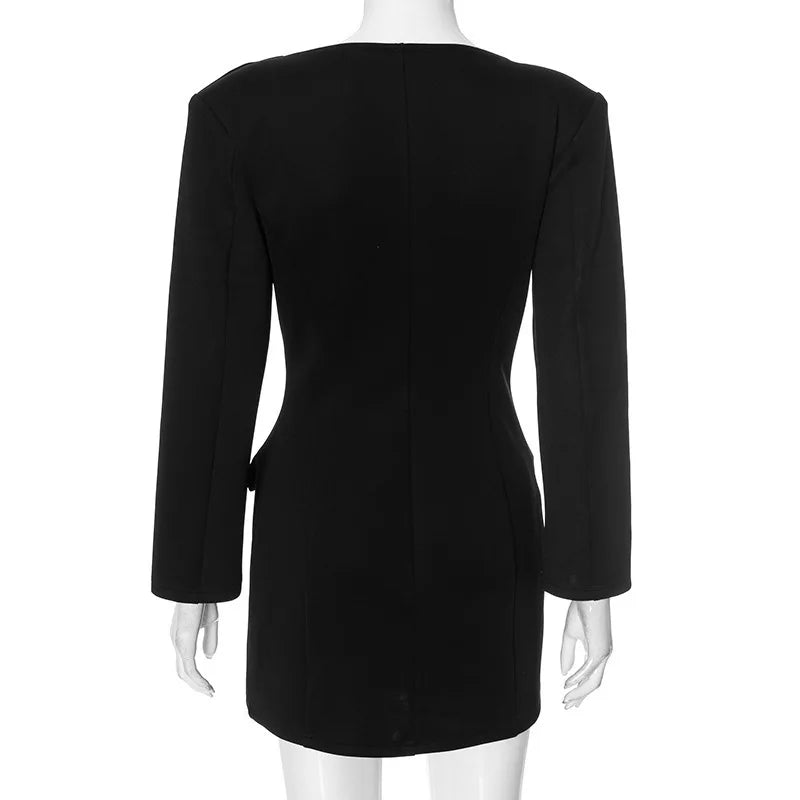 Black Solid Long Sleeve Blazer Dress Mssaz Desses