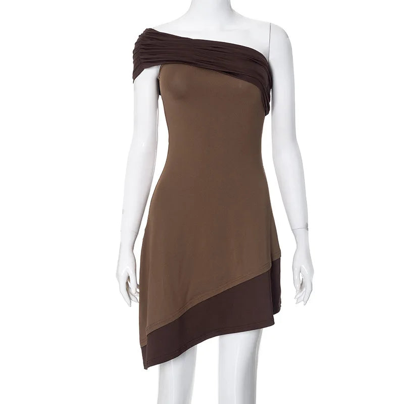 Slant Collar Asymmetrical Short Dress Mssaz Desses