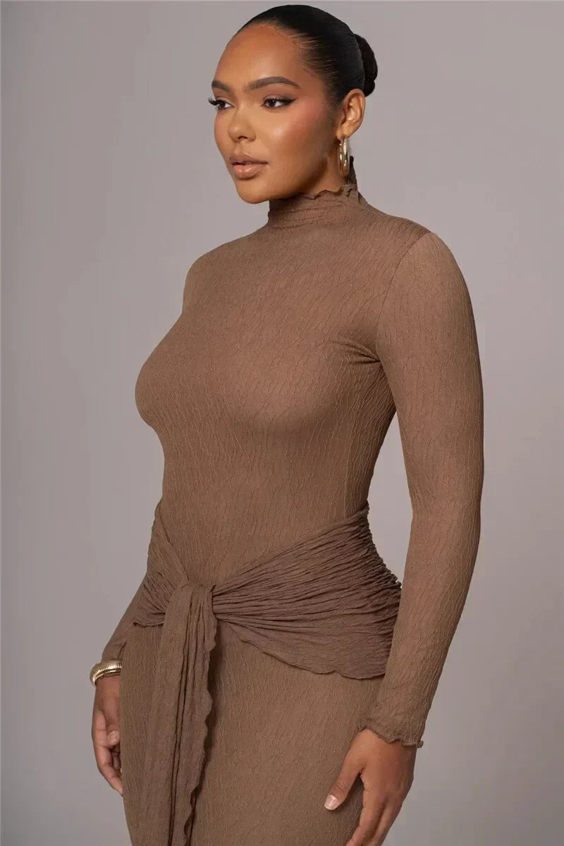 Long Sleeve Drape Turtleneck Maxi Dress Mssaz Desses