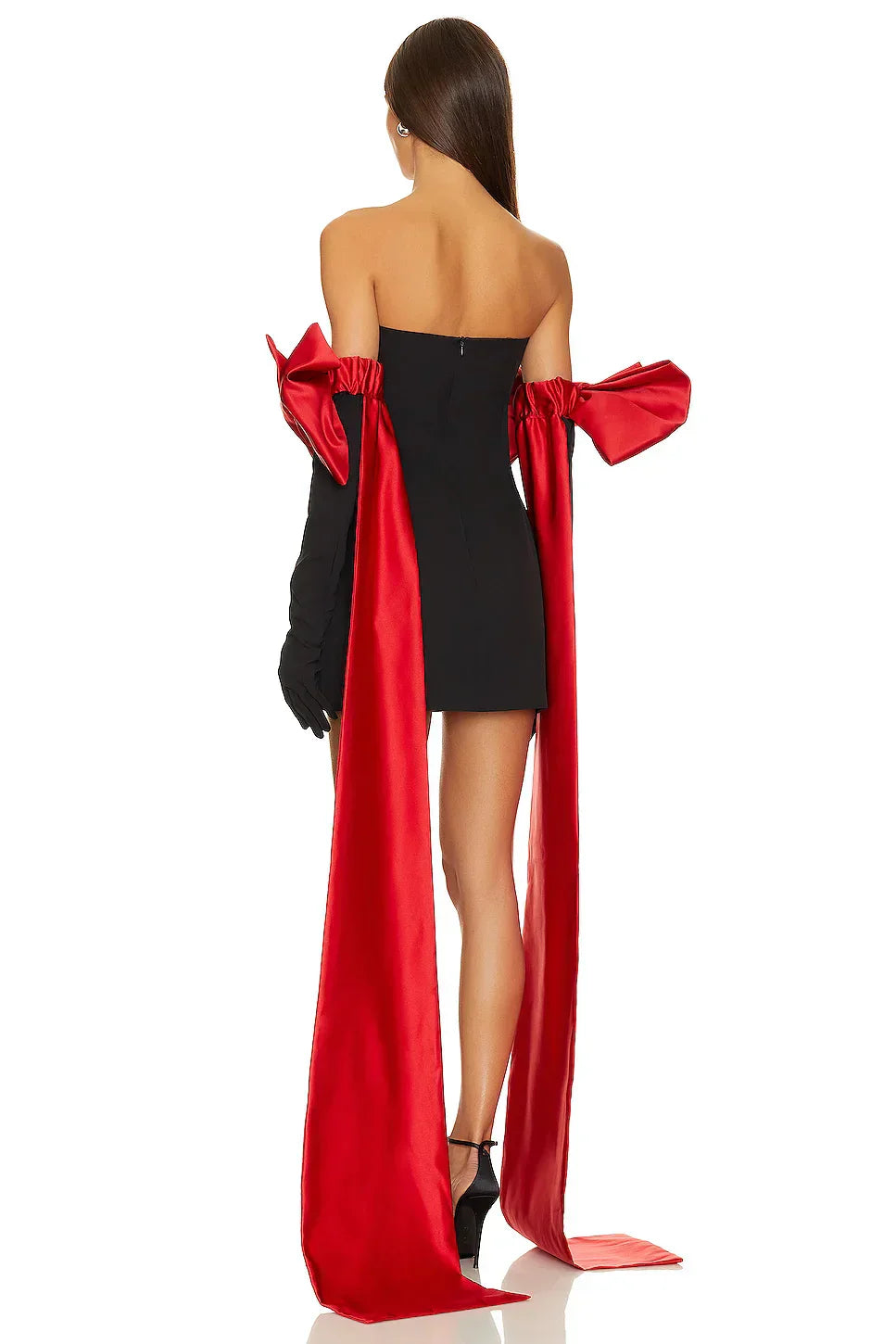 Black Tube Mini Dress With Large Red Bow Detachable Sleeves Mssaz Desses