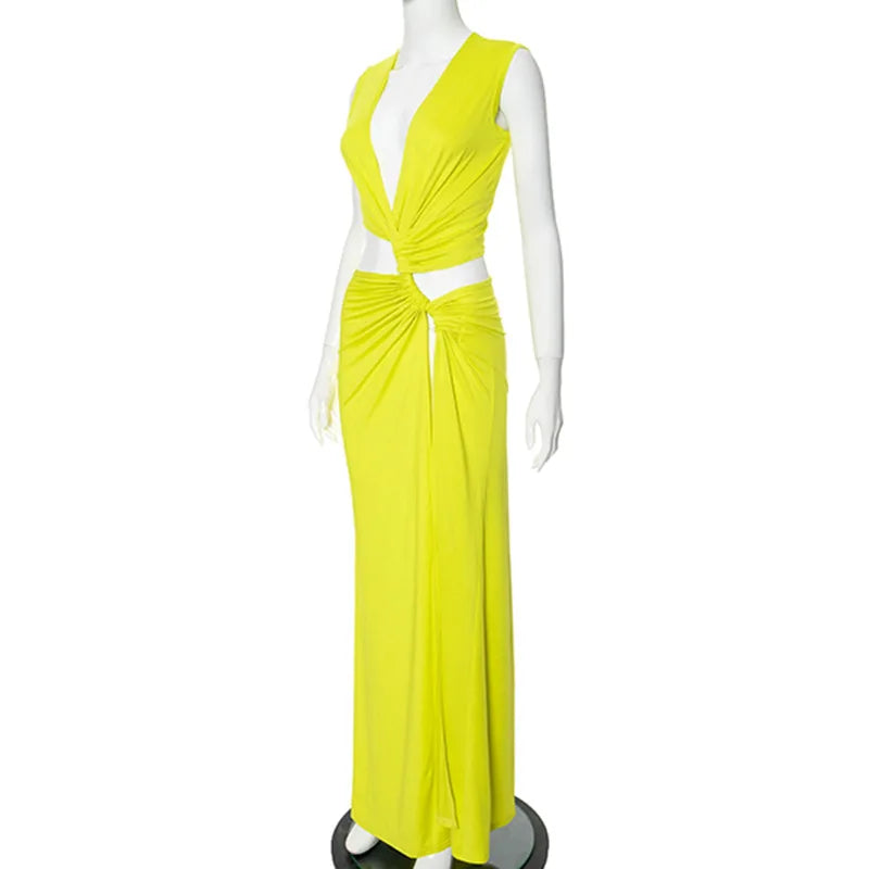 Deep V Cut Out Slit Asymmetrical Long Dress Mssaz Desses