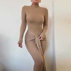 Long Sleeve Drape Turtleneck Maxi Dress Mssaz Desses