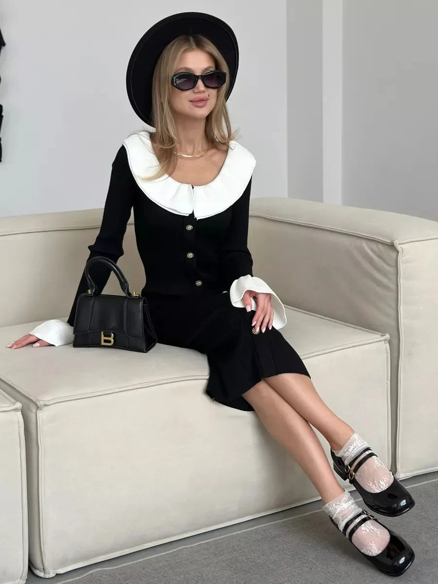 Patchwork Contrast Ribbed Midi Dress Mssaz Desses