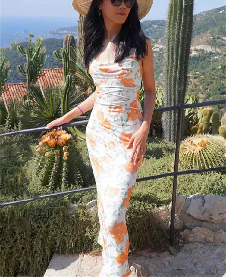 Floral Print Spaghetti Strap Long Dress Mssaz Desses