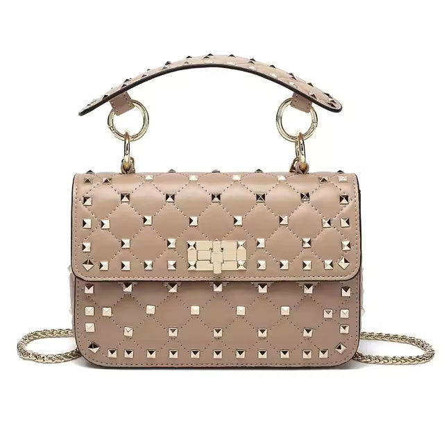 Sheepskin Leather Rivet Chain Leather Designer Shoulder Bags Mssza