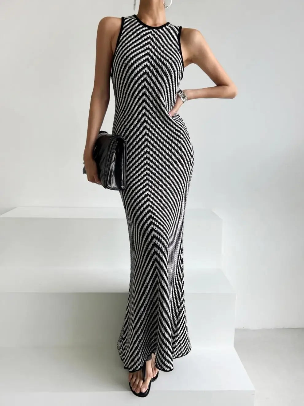 Striped Ribbed Midi Dress Mssaz Desses