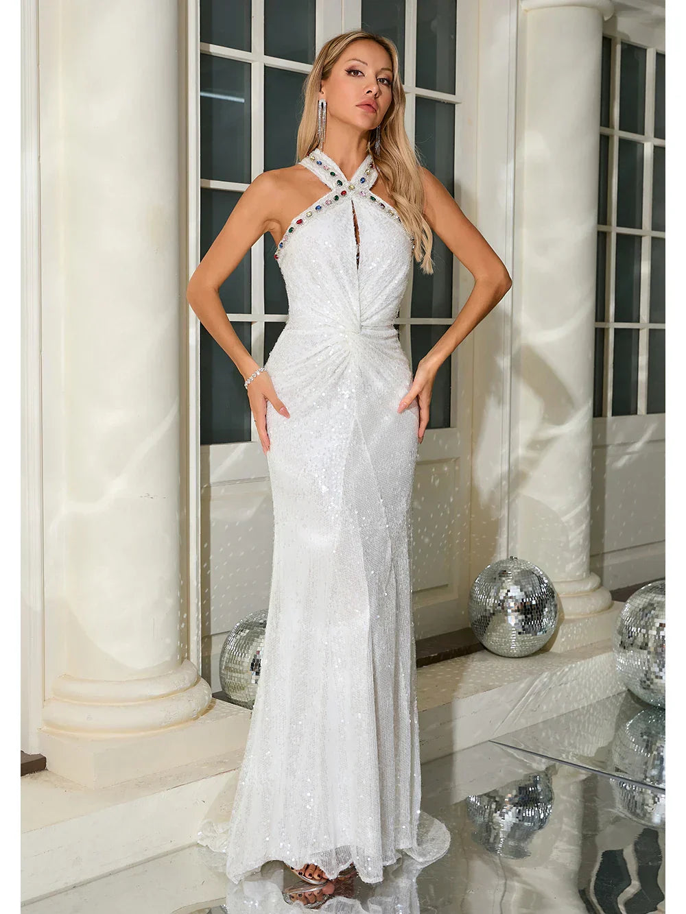 Mesh Sequin Floor Length White Mermaid Dress Mssaz Desses