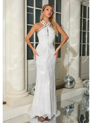 Mesh Sequin Floor Length White Mermaid Dress Mssaz Desses