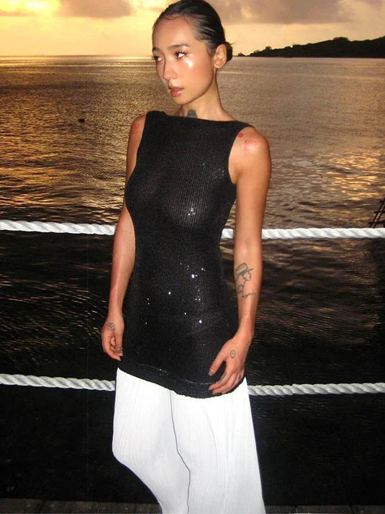 Sequined Patchwork Backless Long Dress Mssaz Desses