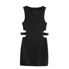 Crop Hollow Waist Black Mini Dress Mssaz Desses